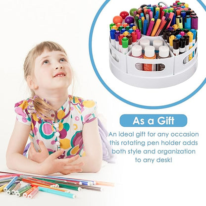 Art Supplies Organizer, Extra Large 360° Rotating Desk Organizer with 7 Removable Compartments, Marker Organizer for Home, Office, and Classroom, Crayon Holder