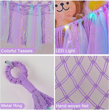 FIOBEE Stuffed Animals Net or Hammock with LED Light, Toy Hammock Hanging Stuffed Animals Storage Organizer Holder Room Décor for Nursery Kids Bedroom