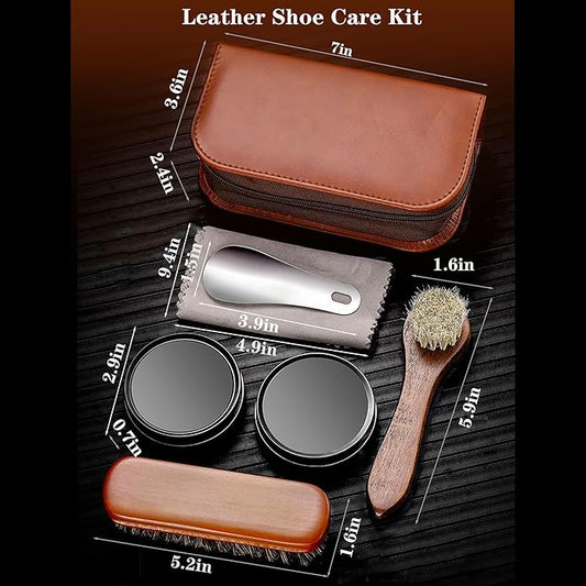 Complete Shoe Care Kit with Black and White Shoe Polish - Perfect for Home and Travel Use - Includes Brushes, Polishes, Cloths, Horn, and Leather Box - Ideal Gift for Leather Shoe Lovers