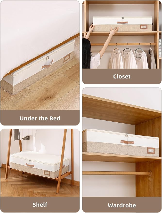 Coorganisers Wedding Dress Storage Box, Large Wedding Dress Preservation Box with 5 Cedar Wood Blocks, 30 Sheets of Acid-Free Tissue Paper, Microfiber Gloves, and Dust-Proof Bag-Beige&Linen Color