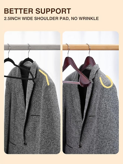 SMARTOR Suit Hangers for Men 8 Pack, Wide Shoulder Wooden Suit Hangers with Non Slip Pant Holder, Wide Hanger for Suit, Coat, Jacket, Gown, Heavy Duty Wood Suit Hanger, Cherry