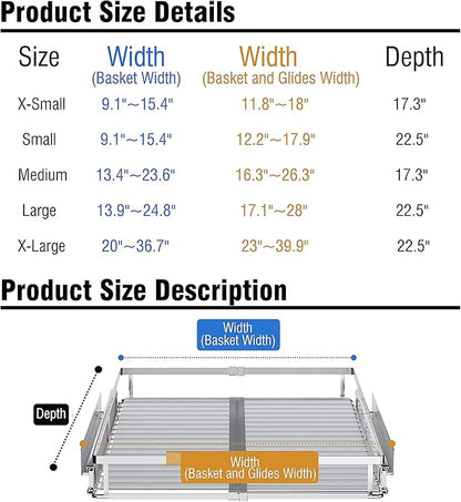 Expandable Pull Out Cabinet Organizer,12.2~17.9" W x 22.5" D Heavy Duty Slide Out Shelves Adjustable Height Cabinet Pull Out Shelves,Expandable Width Spice Rack Organizer for Kitchen Cabinet