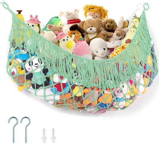 Stuffed Animal Hammock - Extra Large 63'' Long, Stuffed Animal Storage, stuffed animal Holder net, Hammock Large, Storage Hanging Organizer - Matcha green