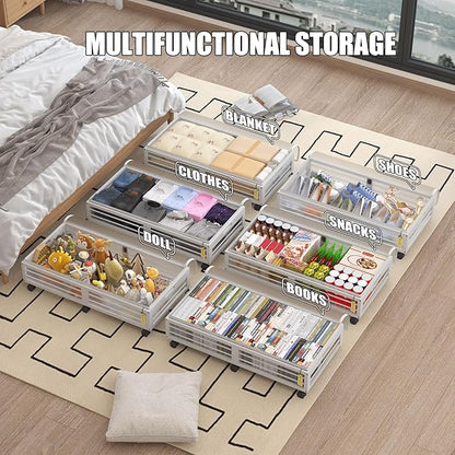 Bamboonova Bamboo Underbed Storage Containers with Wheels & Bag 2 Pack, Large Under Bed Rolling Storage Bins Wood Under Bed Clothes Storage Stackable Drawers for Bedroom Closet Under Crib Toy(White)