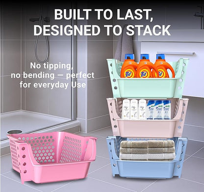 Skywin TidyFriend Stackable Storage Bins for Pantry, 4 Pack Stackable Bins For Organizing Food, Kitchen, and Bathroom Essentials (Multi)