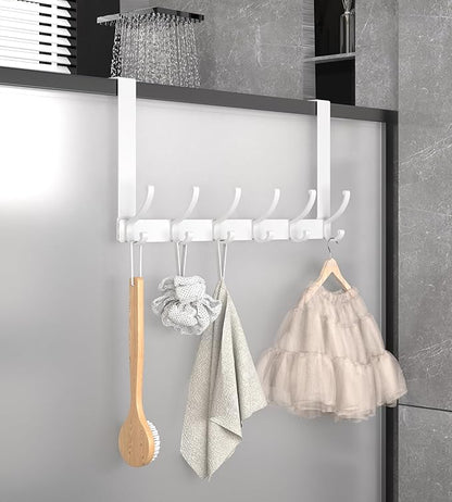 CHAUNCEY HOME Over The Door Hooks Hanger with 7" Arms, Door Hooks for Hanging, Fit 1 3/4" Door, Tool-Free Assembly, F7U, Towel Racks Organizer Holder for Bathroom - White