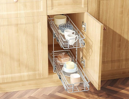 LOVMOR Individual Pull Out Cabinet Organizer, 2 Tier Slide Out Cabinet Drawers, Pots and Pans Organizer and Storage Pantry Shelf for Kitchen (7½" W x 21½" D)