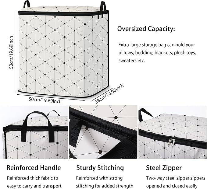 Dawuyu king comforter storage bag,clothes blanket bedding pillow quilt organizer for closet,fabric moving bags with portable handles and zipper 95L(2pack)