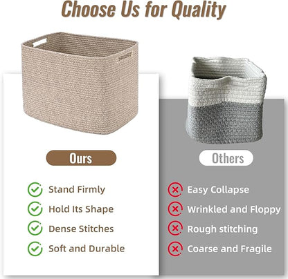 3 Pack Cube Storage Bin, 17”x12”x12” Cotton Rope Woven Baskets for Organizing Toys Clothes Towels, Square Gift Storage Baskets for Shelf, Nursery, Closet, Bathroom, Pantry (Jute)