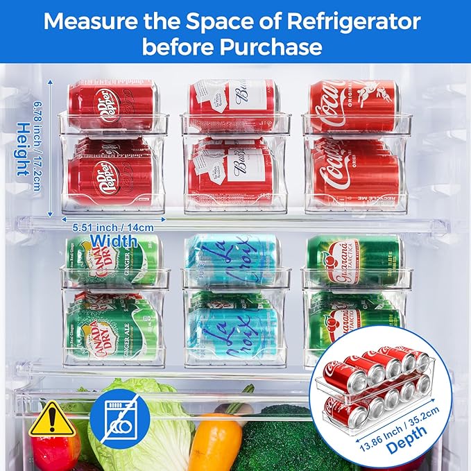 BingoHive Rolling Soda Can Organizer for Refrigerator Can Dispenser for Beer Soda Seltzer Pop Can Soda Organizer for 10 Standard Size 11.15oz or 12oz Cans Holder Storage Pantry Organization