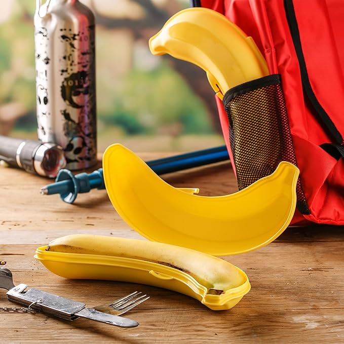 Crystalia Banana Keeper 2 Pack On The Go Outdoor Travel Case - BPA-Free Fruit Protector Portable Banana Holder Cute Carrier Storage Box (Yellow)