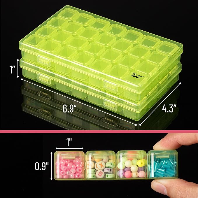 Mr. Pen- Bead Storage Containers, 28 Grids, 2 Pack, Transparent Green Small Bead Organizer Box