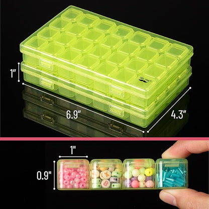Mr. Pen- Bead Storage Containers, 28 Grids, 2 Pack, Transparent Green Small Bead Organizer Box