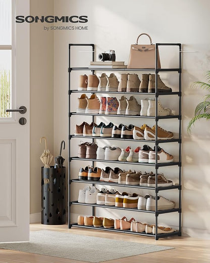 SONGMICS Shoe Rack, 8-Tier Shoe Organizer, Metal Storage Shelf, Upright or Upside Down, for 32-40 Pairs, Stackable, for Entryway, 11.8 x 36.2 x 56.5 Inches, Black ULSA308BH01