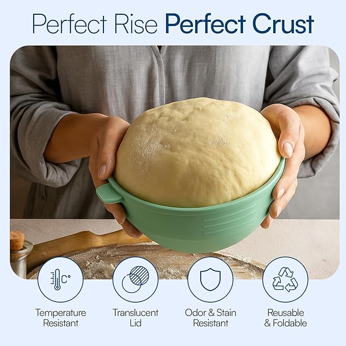 SAMATIZE Pizza Dough Proofing Containers with Lids – 4-Pack Silicone Stackable Boxes for Pizza Dough Balls – Airtight, BPA-Free Rising Buckets – Microwave & Freezer Safe Storage Set