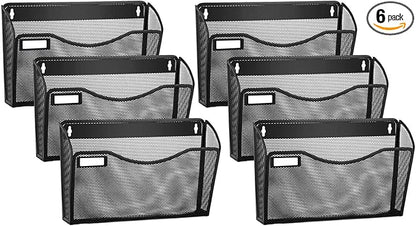 samstar 6 Pack Mesh Wall Mounted File Holder Metal Wall File Pocket Mail Organizer for Office/Home(with Label Panel)
