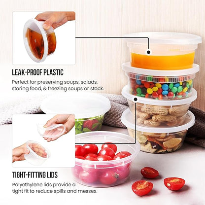 OCS Parts 48-Pack Round 8 Ounce Plastic Deli Containers with Lids | Stackable, Microwavable, Freezer and Dishwasher Safe BPA Free Food Prep and Storage Containers