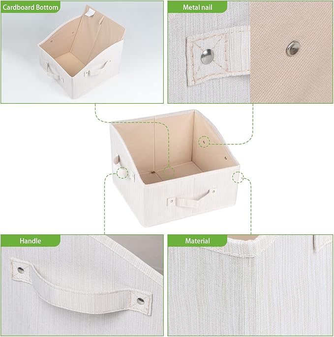 KEEGH Storage Bins for Closet Shelves Storage Baskets for Shelves Trapezoid Storage Bin Fabric Organizer Bins for Clothes with Handles,Beige,Set of 3, 11.8" x 11.2"x 8.3"