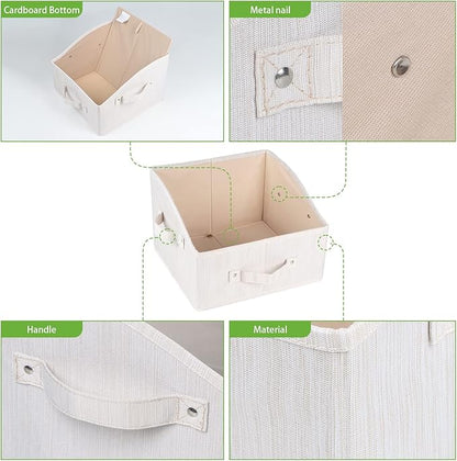 KEEGH Storage Bins for Closet Shelves Storage Baskets for Shelves Trapezoid Storage Bin Fabric Organizer Bins for Clothes with Handles,Beige,Set of 3, 11.8" x 11.2"x 8.3"