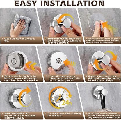 Supopular Reusable Heavy Duty Suction Cup Hooks for Kitchen/Bathroom/Shower - Wet-Proof Hooks for Towels, Robes, Loofah&Wreaths/No Drill Mounting on Glass, Tile, Metal (2, Polished Chrome)