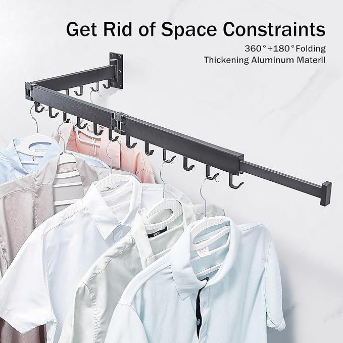 Clothes Drying Rack,Laundry Drying Rack Wall Mount, Space Saver Clothes Rack,Retractable,Collapsible(Tri-Fold), for Balcony,Laundry,Bathroom, Dark Grey Color,3z-g02