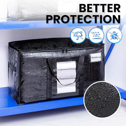 TAILI Extra Large Moving Bags, 8 Pack Black Heavy Duty Totes for Storage with Visible Window, Wrap Around Handles, Storage Bags for Space Saving, Alternative to Moving Boxes