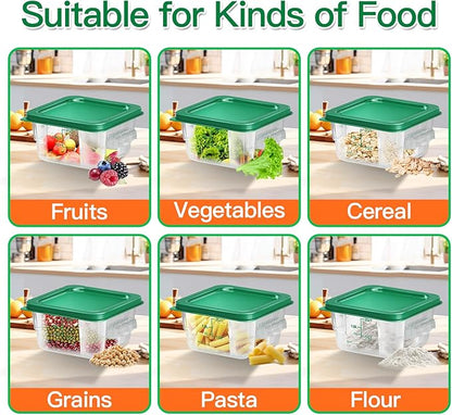 FeyBuosk 6 pcs 2qt Food Storage Containers with Lid, Square Clear Commercial Storage Containers with Handle and Scale for Food Storage in Home Kitchen & Dining (Green)