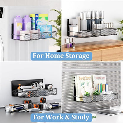 Widen Magnetic Laundry Organizer: Strong Adsorption Magnetic Baskets with Hanger Organizer, Rust Proof Magnetic Shelf for Washing Machine, Heavy Duty Magnetic Spice Rack for Refrigerator(Black)