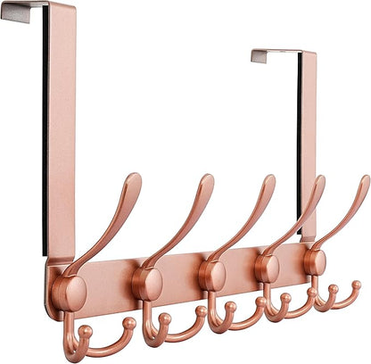 Dseap Over The Door Hook Hanger - Fits 1 3/8" to 1 3/4" Standard Doors | 5 Tri Hooks Heavy Duty Towel/Coat Rack | Door Organizer for Clothes, Jackets, Hats, Towels, Rose Gold