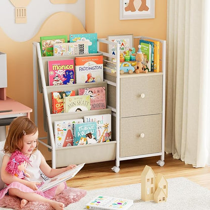 Book Shelf for Kids Rooms, Toddler Bookshelf Baby Bookcase with Kids Storage for Nursery, Bedroom, Playroom, Easy Assembly (Off White)
