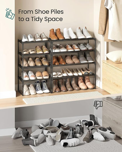 SONGMICS Shoe Rack, 4-Tier Shoe Organizer, Metal Storage Shelf, Upright or Upside Down, for 5-10 Pairs, Stackable, for Entryway, 11.8 x 16.7 x 28.2 Inches, Black ULSA004B01