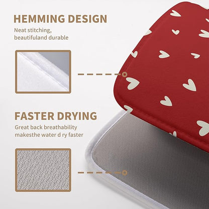 Wnoesat Valentines Day Dish Drying Mat 18x24 Inch Valentine Red Love Heart Drying Mats for Kitchen Counter Super Absorbent Microfiber Large Dish Drying Pad Heat Resistant Dish Draining Rack Mat