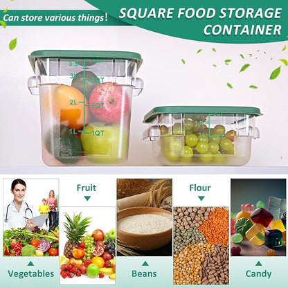 Yungyan 16 Pcs Restaurant Food Storage Containers with Lids Set 2Qt and 4Qt Commercial Restaurant Square Storage Containers Clear Food Cereal Container for Kitchen Freezer (Green Lids)