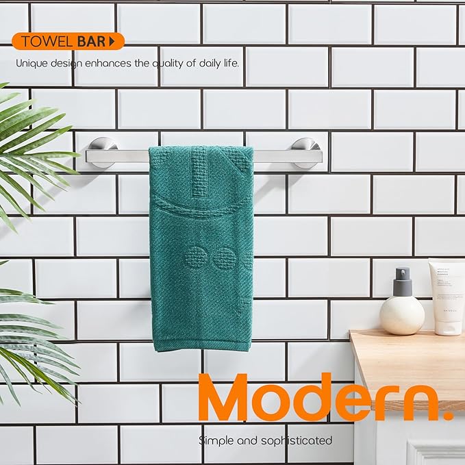 16 Inch Bathroom Towel Bar Bath Towel Rack Kitchen Towel Holder Towel Hanger Wall Mounted SUS304 Stainless Steel Brushed Nickel AN4001BR-L16