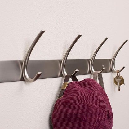 BIRDROCK HOME Premium 5-Hook Stainless Steel Coat and Hat Rack for Wall - Front Door Organizer - Mounted Hanger for Jackets, Clothes, Hats, Towel - Silver Dual Hooks - Brushed Nickel Finish