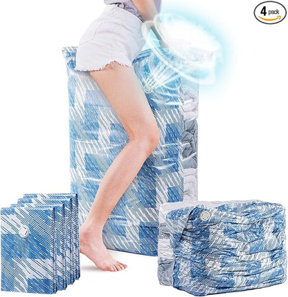 TAILI Vacuum Storage Bags 4 Pack, Jumbo Cube (31x40x15 Inch), Vacuum Seal Bags for Beddings, Comforters, Pillows, Clothes, Space Saving for Closet and Home Storage, Blue Coastline