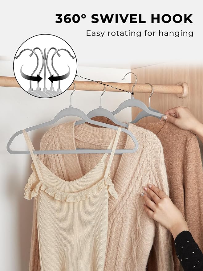 SMARTOR Plastic Hangers 100Pack, Heavy Duty Clothes Hanger Grey - Non-Velvet Thin Hangers with 360°Swivel Hook | Slim Hanger Plastic - Space Saving Hangars, Perchas para Colgar Ropa
