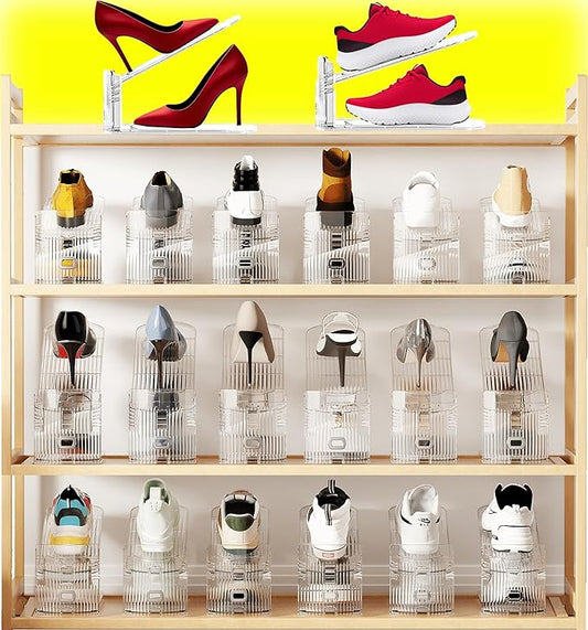 20PACK Shoe slot Organizer for Closet Double Deck Shoe Space Saver Adjustable Shoe Stacker Organize Clear Shoe Slot for Closet Clear Shoe Rack Organizer