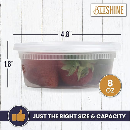 BluShine [40 Sets] 8 oz. Plastic Deli Food Storage Containers with Airtight Leak Proof Lids - Reusable - Microwave, Fridge, and Freezer Safe
