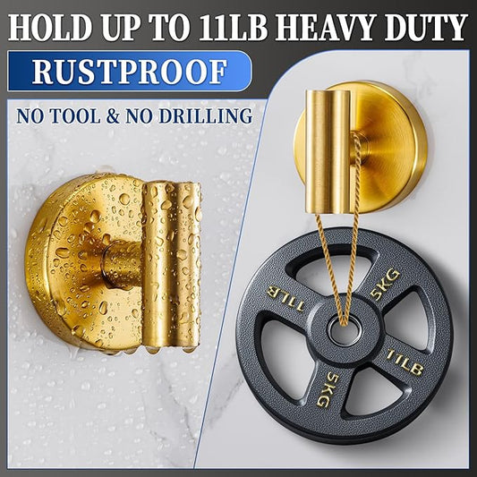 warlve Suction Cup Hooks No Drill Stainless Steel Shower Hooks Towel Hook Robe Hook Heavy Duty on Smooth and Non-Porous Surfaces in Bathrooms Kitchen Bedroom (2, Brushed Gold)