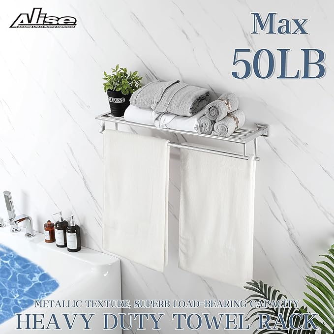 Alise Towel Rack,Towel Hanger Towel Shelf with Double Towel Bars for Bathroom Lavatory,28 Inch SUS 304 Stainless Steel Wall Mount Towel Holder,Polished Chrome