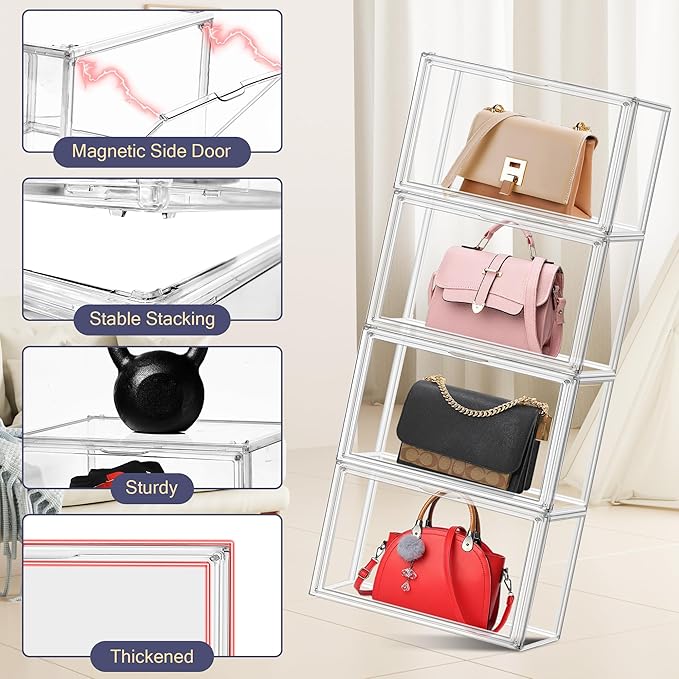 EZJOB 12 Pack Clear Shoes Box Shoe Storage Organizer for Closet Stackable Acrylic Handbag Display Case Shoe Organizer for Entryway