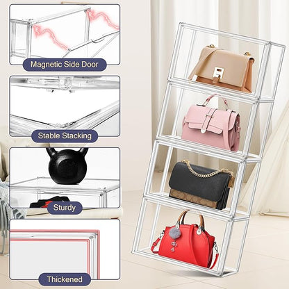 EZJOB 12 Pack Clear Shoes Box Shoe Storage Organizer for Closet Stackable Acrylic Handbag Display Case Shoe Organizer for Entryway