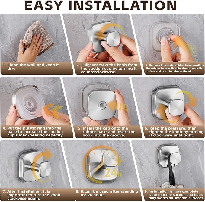 Supopular Heavy Duty Reusable Suction Cup Hooks for Kitchen/Bathroom/Shower - Wet-Proof Hooks for Towels, Robes, Loofah&Wreaths/No Drill Mounting on Glass, Tile, Metal (2, Brushed Nickel)