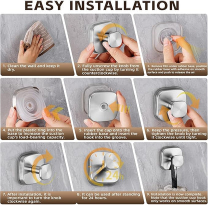 Supopular Heavy Duty Reusable Suction Cup Hooks for Kitchen/Bathroom/Shower - Wet-Proof Hooks for Towels, Robes, Loofah&Wreaths/No Drill Mounting on Glass, Tile, Metal (2, Brushed Nickel)