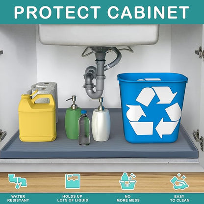 URMONA Waterproof Silicone Under Sink Mat 31'' x 22'' Shelf Liner for Kitchen and Bathroom, Cabinet and Counter Protector, Storage and Organizers, Litter Mat, Pet Cat Puppy Essentials(Black)
