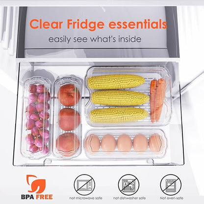 SMRCAD Fridge Organizers and Storage, 10 Pack Clear Freezer Organizer Bins with Lids for Kitchen, Pantry, Refrigerator, Food, Fruit, Vegetable Storage