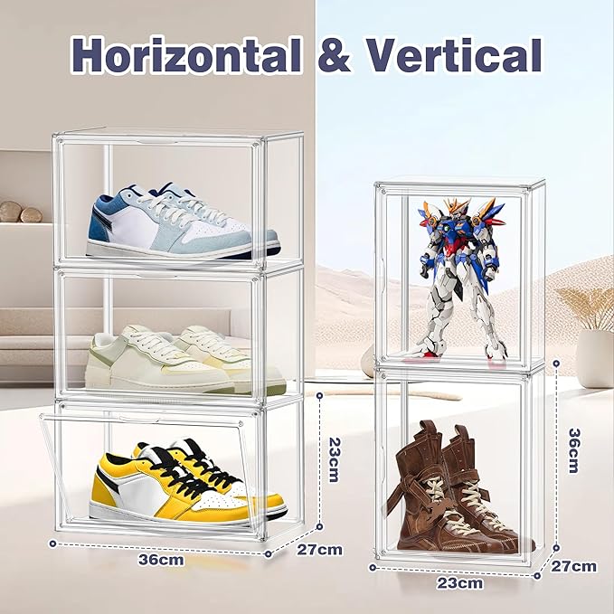 EZJOB 12 Pack Clear Shoes Box Shoe Storage Organizer for Closet Stackable Acrylic Handbag Display Case Shoe Organizer for Entryway