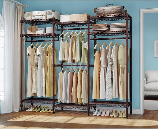 VIPEK V5i Garment Rack Heavy Duty Clothes Rack, Portable Closet Wardrobe Bedroom Armoires Freestanding Clothing Rack with 8 Adjustable Shelves & 4 Hang Rods, 68.9" L x 15.7" W x 76.4" H, Bronze