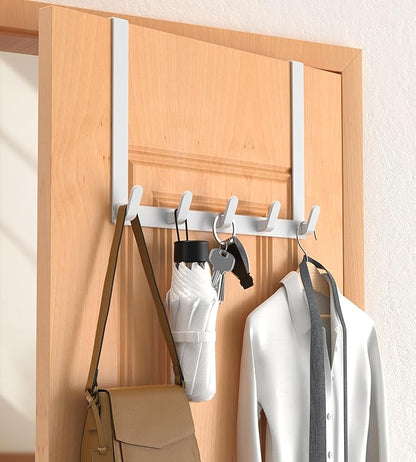 CHAUNCEY HOME Long Over The Door Hooks with 15.75-inch Arms for Easier Access by Women, Heavy Duty Door Hanger for Winter Coat, L16U, Fits Standard 1 3/4'' Doors, Towel Racks Organization, White